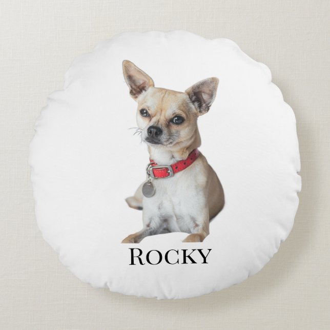 Personalized Dog Photo | Custom Pet Name  Rundes Kissen (Vorderseite)