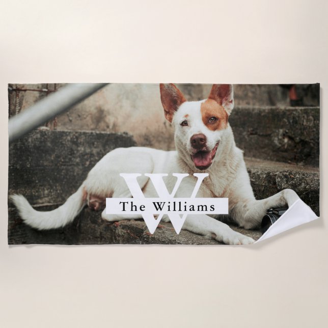 Personalized Dog Photo Family name Strandtuch (Vorderseite)