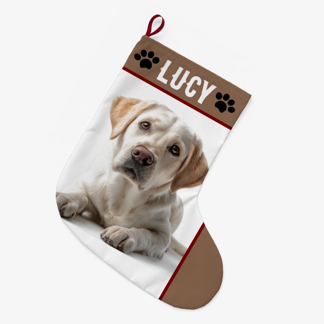 Personalized Dog Photo & Name | Christmas Stocking Großer Weihnachtsstrumpf (Vorderansicht (hängend))