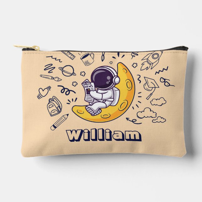 Personalized Doodle Space Planets Back to School Zubehörtasche (Vorderseite)