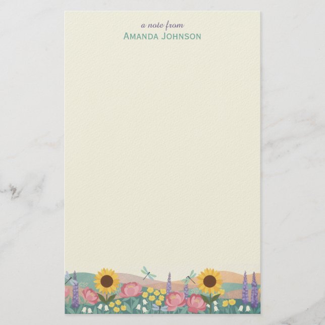 Personalized Dragonfly Flower Field Custom Name Briefpapier (Vorderseite)