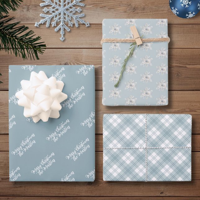 Personalized Dusty Blue Christmas Geschenkpapier Set (Von Creator hochgeladen)