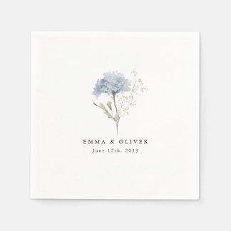 Personalized Dusty Blue Watercolor Wedding Napkins Serviette