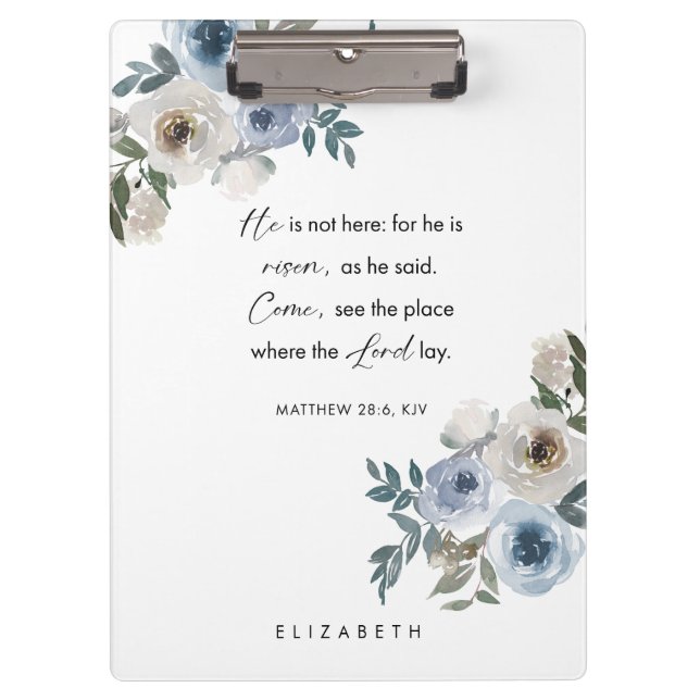 Personalized Easter Bible Verse Floral Christian Klemmbrett (Vorderseite)