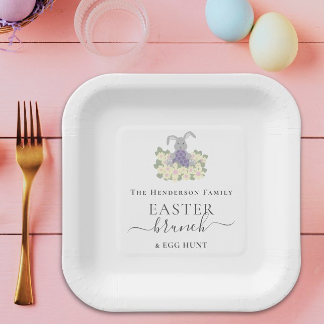 Personalized Easter Brunch and Egg Hunt  Pappteller (Personalized Easter brunch and bunny egg hunt spring party paper plates Elegant whimsical script)