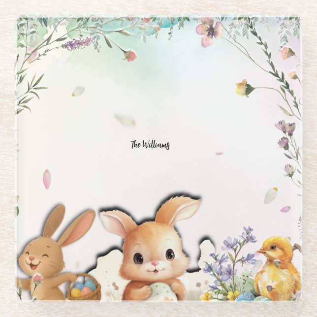 Personalized Easter Brunch Glass Square Coaster Glasuntersetzer (Vorderseite)