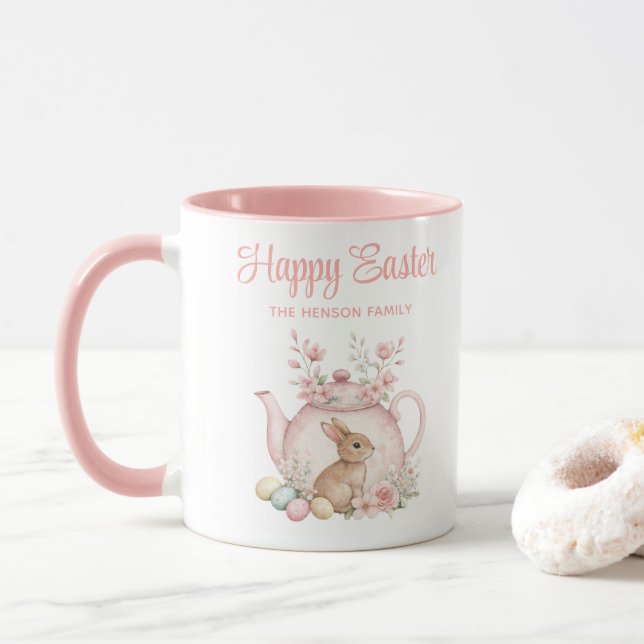 Personalized Easter Bunny Teapot Family  Tasse (Mit Donut)