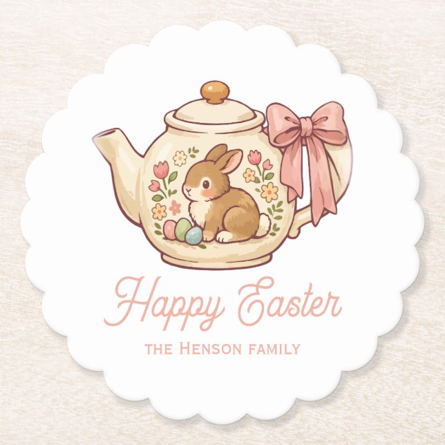 Personalized Easter Bunny Teapot Floral Party Untersetzer (Vorderseite)