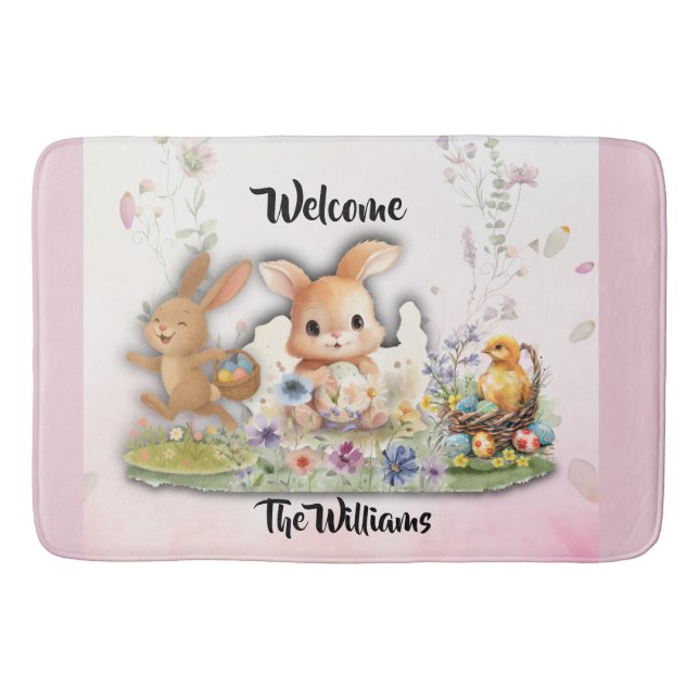 Personalized Easter Bunny Welcome Bath Mat Badematte (Vorderseite)