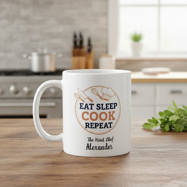 Personalized Eat Sleep Cook Repeat Head Chef Quote Kaffeetasse (Von Creator hochgeladen)