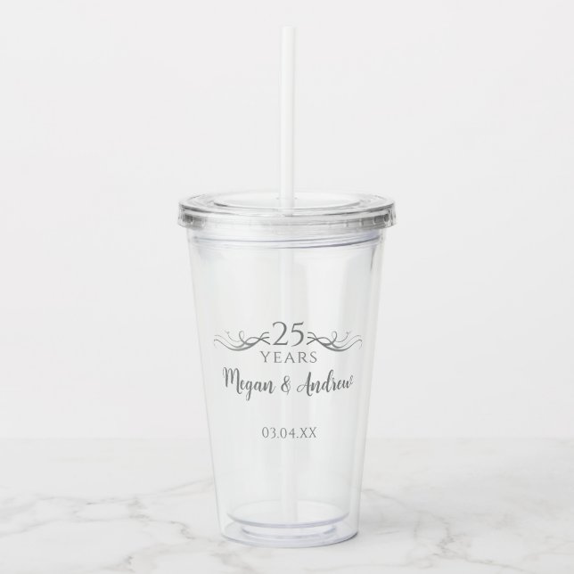 Personalized Elegant 25th Wedding Anniversary Acryltrinkbecher (Vorderseite)