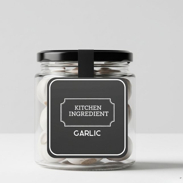 Personalized Elegant Black Square Food Labels  Quadratischer Aufkleber (Von Creator hochgeladen)