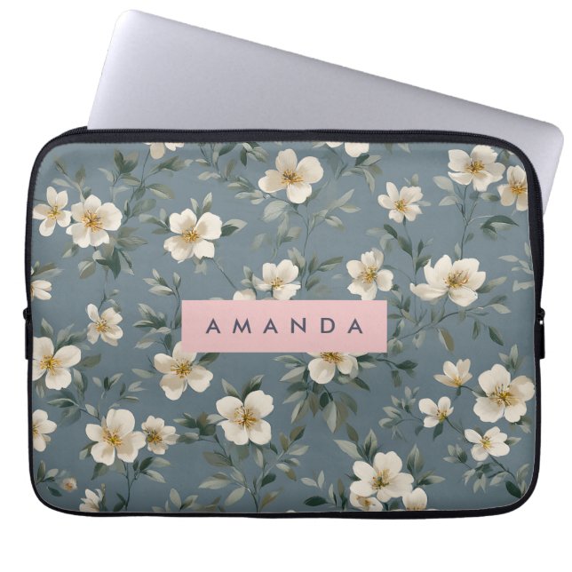 Personalized Elegant Blue Almond Blossom  Laptopschutzhülle (Vorderseite)