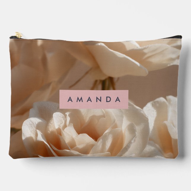 Personalized Elegant Blush Cream Roses Floral  Zubehörtasche (Vorderseite)