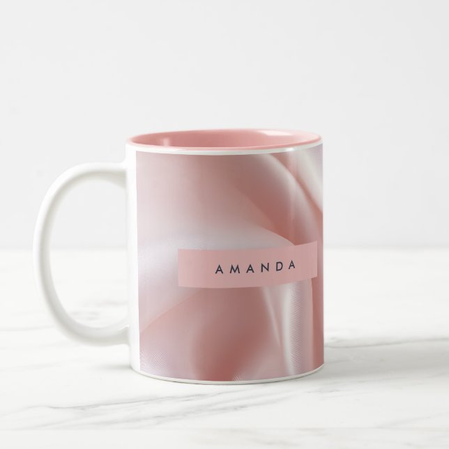 Personalized Elegant Blush Pink Satin Design Zweifarbige Tasse (Links)