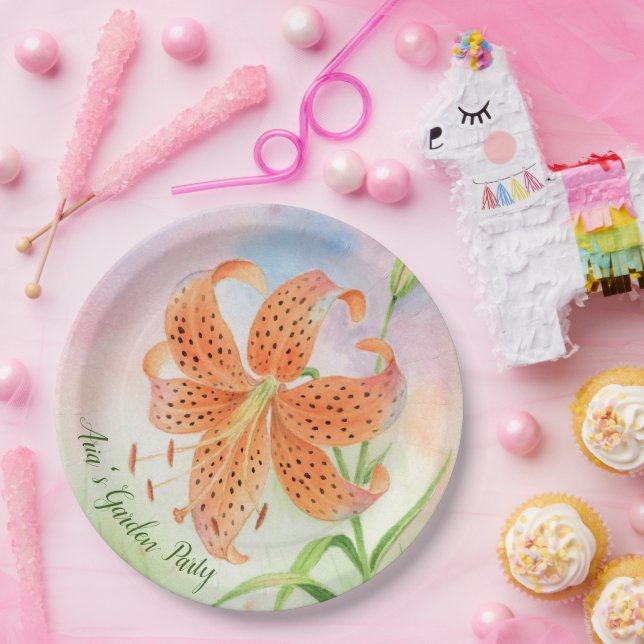 Personalized Elegant Botanical Tiger Lily Pappteller (Party)