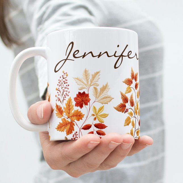 Personalized Elegant Fall Floral Embroidered Kaffeetasse (Von Creator hochgeladen)