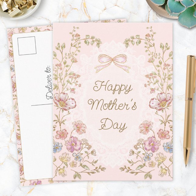 Personalized Elegant Floral Happy Mother’s Day Postkarte (In situ)