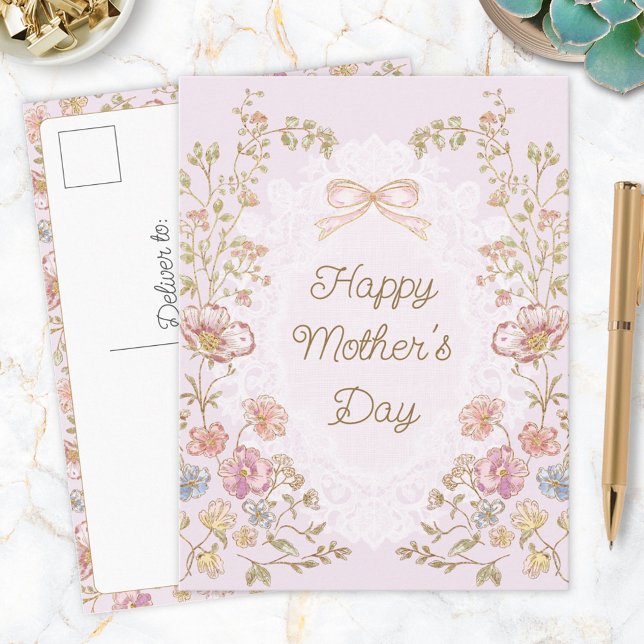 Personalized Elegant Floral Happy Mother’s Day Postkarte (In situ)