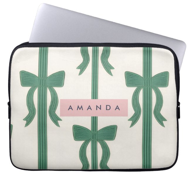 Personalized Elegant Green Bow Ribbon  Laptopschutzhülle (Vorderseite)
