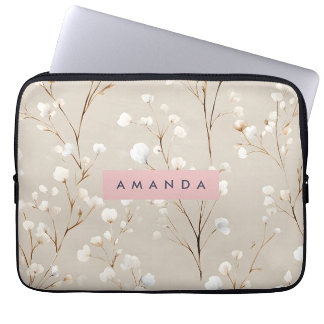 Personalized Elegant Neutral Cotton Blossom Laptopschutzhülle (Vorderseite)