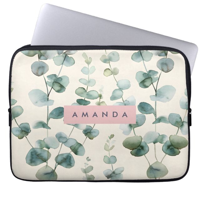 Personalized Elegant Pastel Eucalyptus Leaves Laptopschutzhülle (Vorderseite)