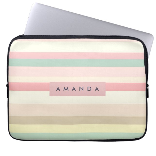 Personalized Elegant Pastel Macaron Stripe Laptopschutzhülle (Vorderseite)