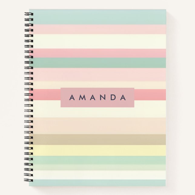 Personalized Elegant Pastel Macaron Stripe Notizbuch (Vorderseite)