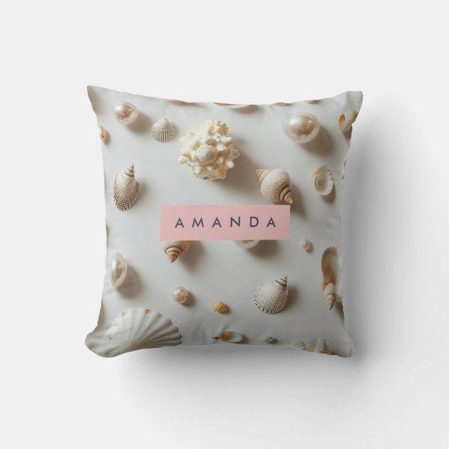 Personalized Elegant Pastel Seashell & Pearl Kissen (Vorderseite)