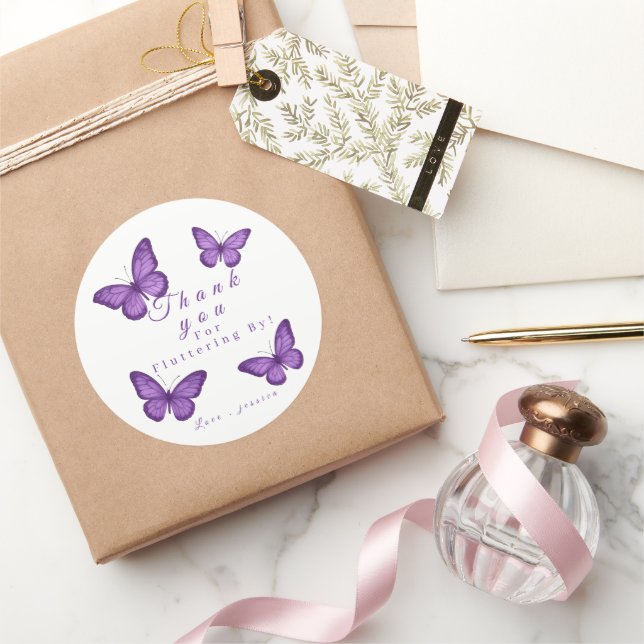 Personalized Elegant Purple Butterfly Bridal  Runder Aufkleber (Schenken)