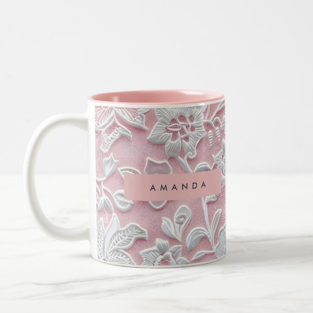 Personalized Elegant Soft Blush Lace Flower Zweifarbige Tasse (Links)