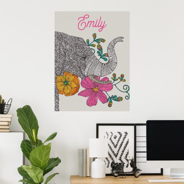Personalized Elephant Name Kids Room Poster (Heimbüro)