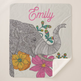 Personalized Elephant Name Kids Sherpa Blanket Sherpadecke