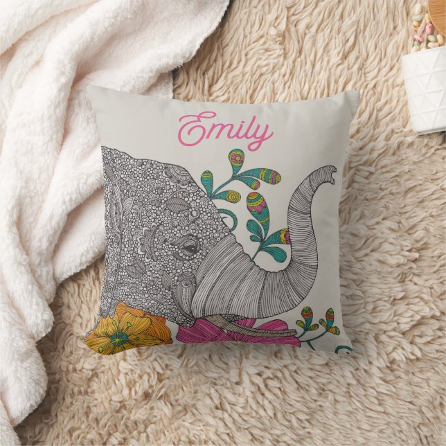 Personalized Elephant Name Throw Pillow Kissen (Decke)