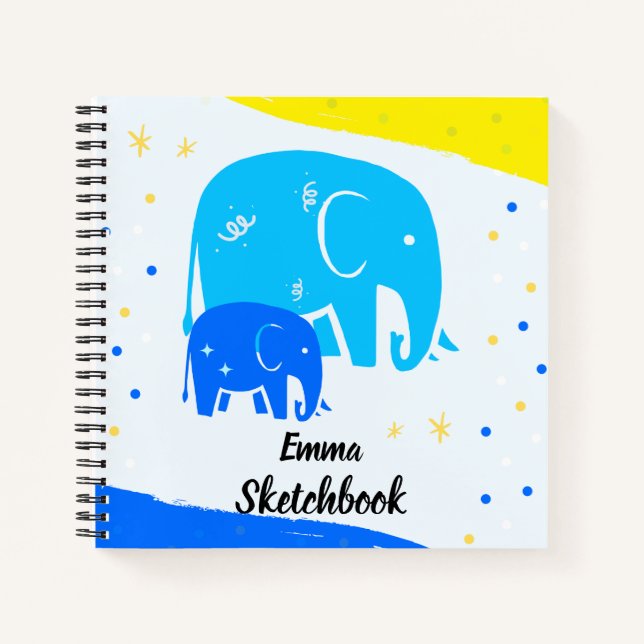 Personalized Elephant Sketchbook for Kids Notizbuch (Vorderseite)