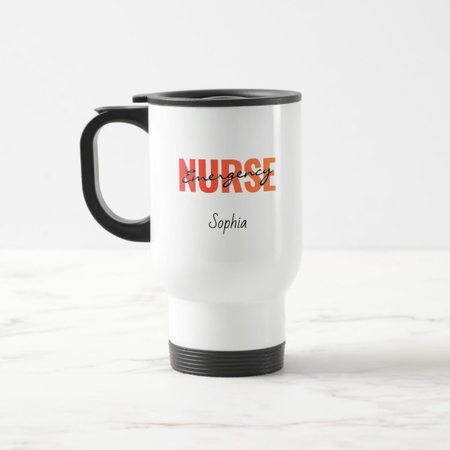 Personalized Emergency Nurse Bold Typography Reisebecher (Links)