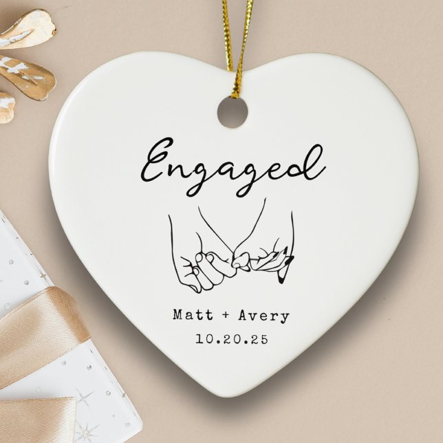Personalized Engaged Line Art Custom Names Date Keramik Ornament (Personalized Engaged Ornament Custom Couple Names & Proposal Wedding Date Minimalist Line Art Gift)