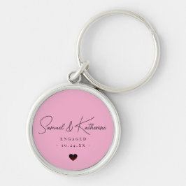 Personalized Engagement Date Pink Heart Script Schlüsselanhänger
