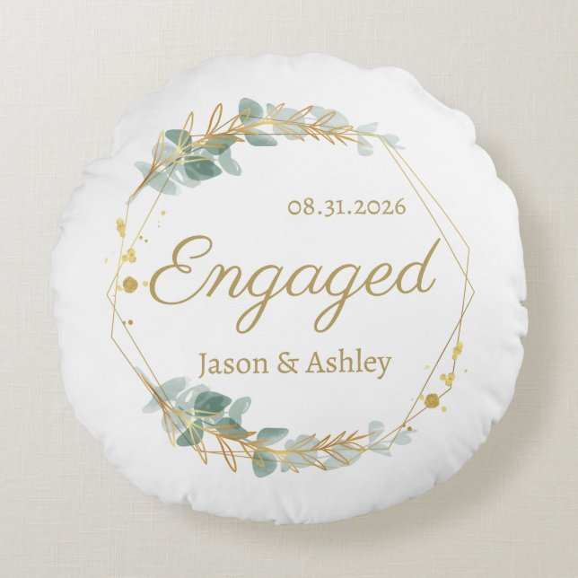 Personalized Engagement Gift Keepsake Rundes Kissen (Vorderseite)
