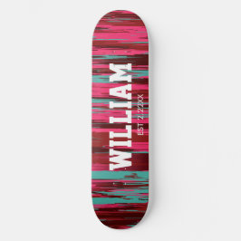 Personalized Est  Colorful Abstract Red &Pink Skateboard