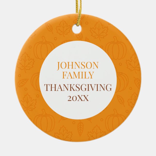 Personalized Fall Family Pumpkin Leaf Pattern Keramik Ornament (Vorne)