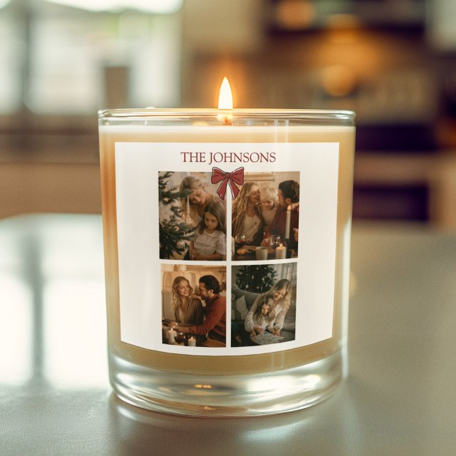 Personalized Family Christmas Photos Candle Label Quadratischer Aufkleber (Von Creator hochgeladen)