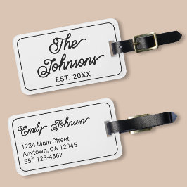 Personalized Family Name in Elegant Script White Gepäckanhänger