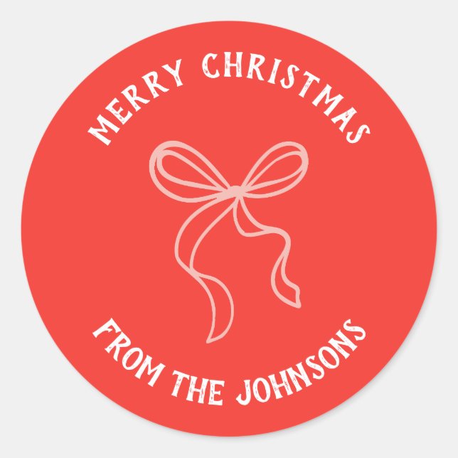 Personalized Family Name Merry Christmas Bow Runder Aufkleber (Vorderseite)