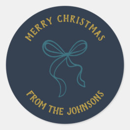 Personalized Family Name Merry Christmas Bow Runder Aufkleber