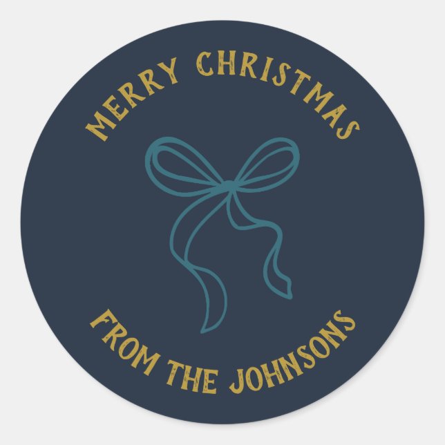 Personalized Family Name Merry Christmas Bow Runder Aufkleber (Vorderseite)