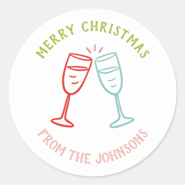 Personalized Family Name Merry Christmas Drinks Runder Aufkleber (Vorderseite)