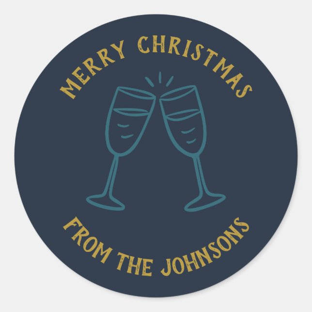 Personalized Family Name Merry Christmas Drinks Runder Aufkleber (Vorderseite)