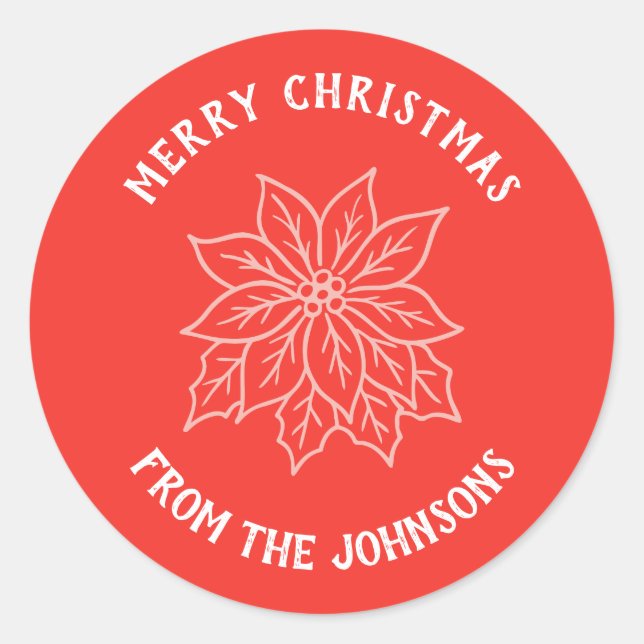 Personalized Family Name Merry Christmas Flower Runder Aufkleber (Vorderseite)