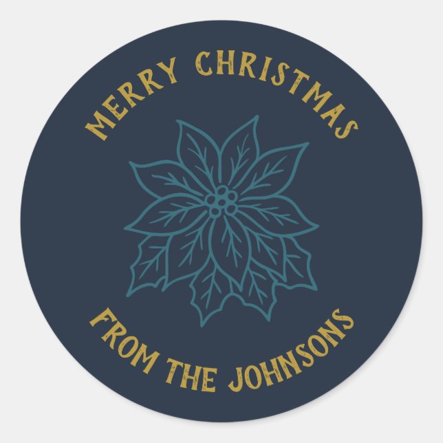 Personalized Family Name Merry Christmas Flower Runder Aufkleber (Vorderseite)